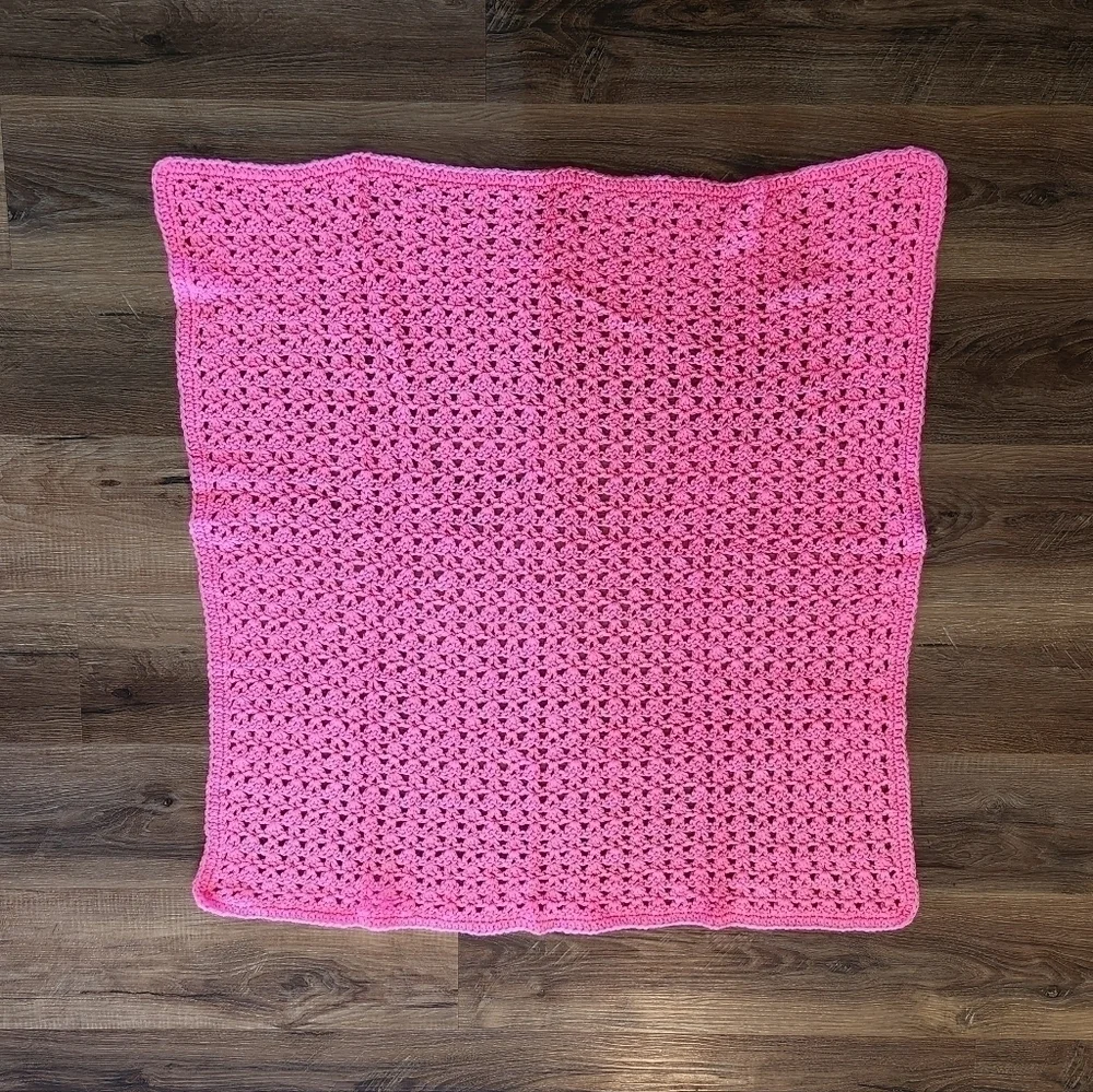 Crochet Handmade Neon Bright Barbie Pink Throw Lap Baby Blanket Afghan